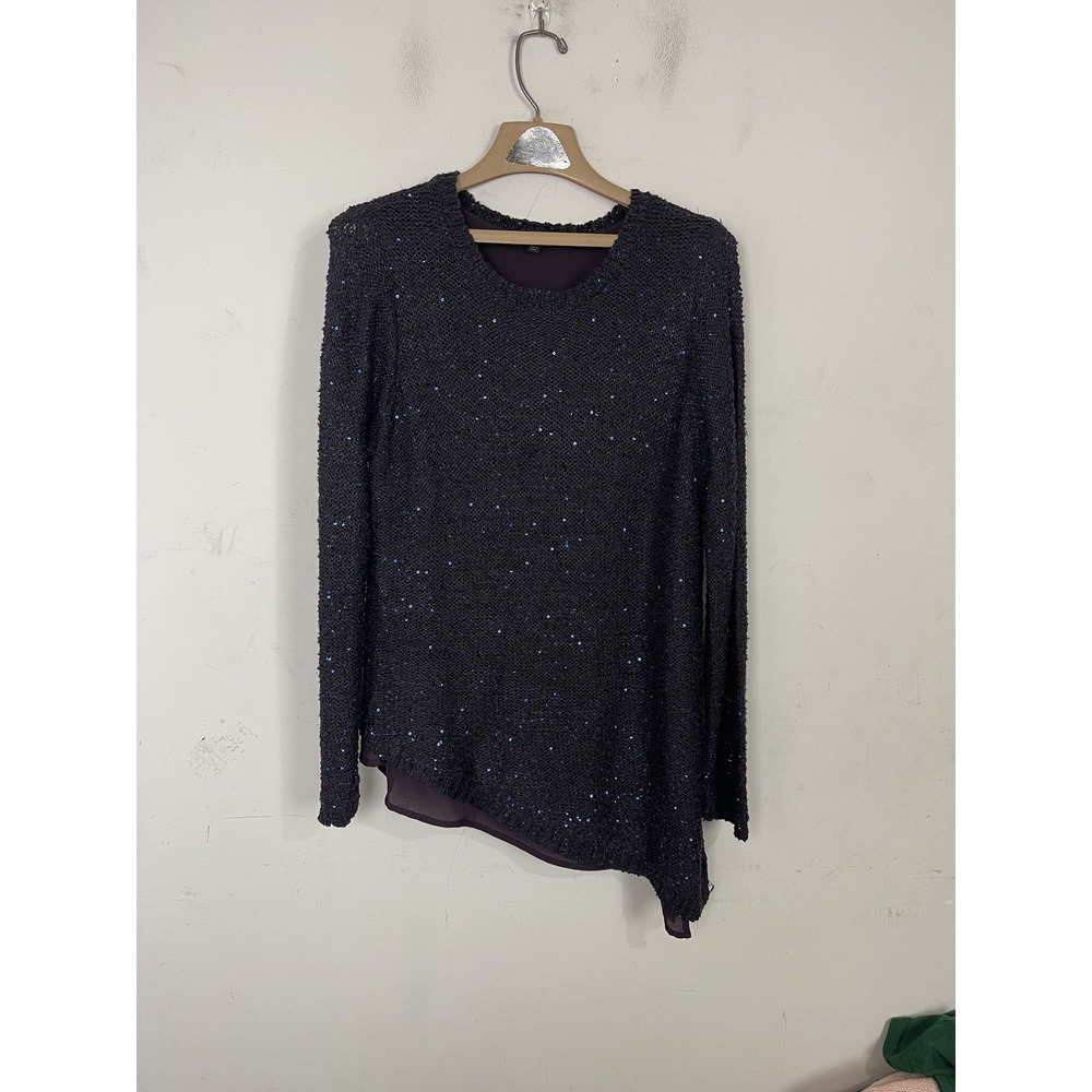 APT. 9 Womens Sweater Large Purple Sequin Knit Asymmetrical Jewel Tone New Years